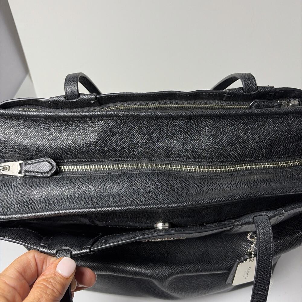 COACH Black Crossgrain Leather Diaper Bag Large Multifunction Tote Travel - Picture 5 of 13